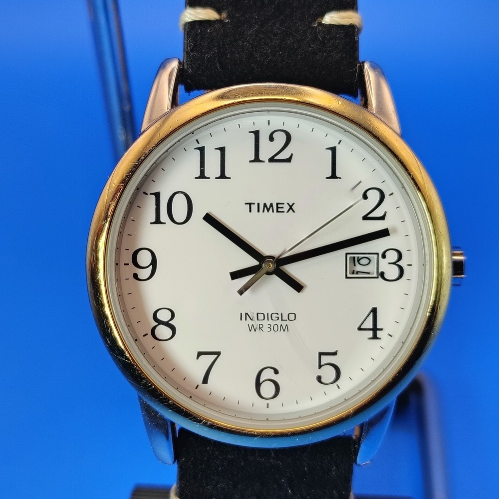 Vintage 2006 Timex Easy Reader Indiglo Date 35mm Mens Quartz Watch New Strap